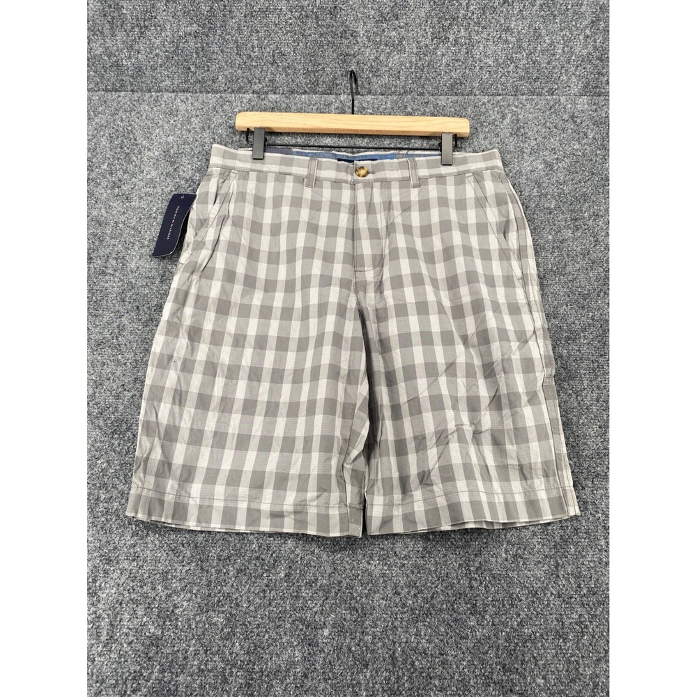 Tommy Hilfiger Classic Fit Gingham Shorts Mens 32 Pewter Gray Plaid Chino NWT